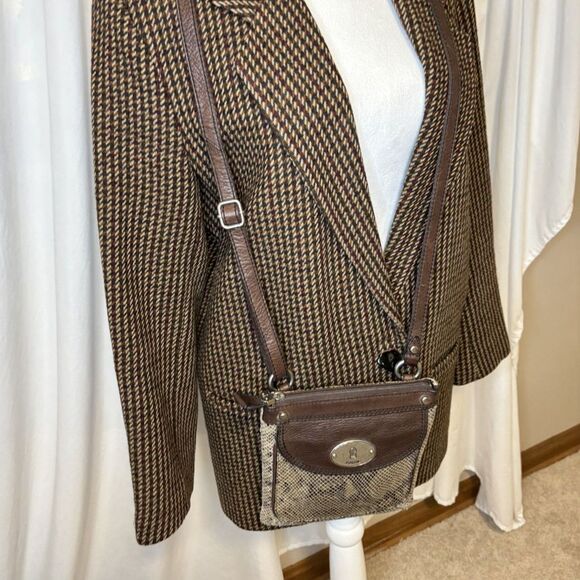 Fossil Snake Print Embossed Brown Leather Crossbody Bag Purse Adjustable Stylish - Picture 3 of 10